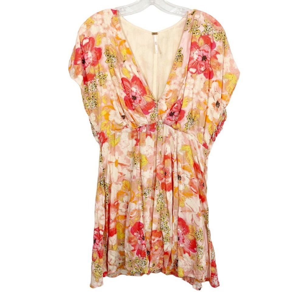 Free People Freddy Mini Dress Hawaiian Floral V-Neck - Size Small